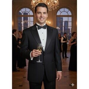 Joseph Abboud 'Black Tie' Tuxedo 41R 32x32 Black Premium Designer Wool Formal